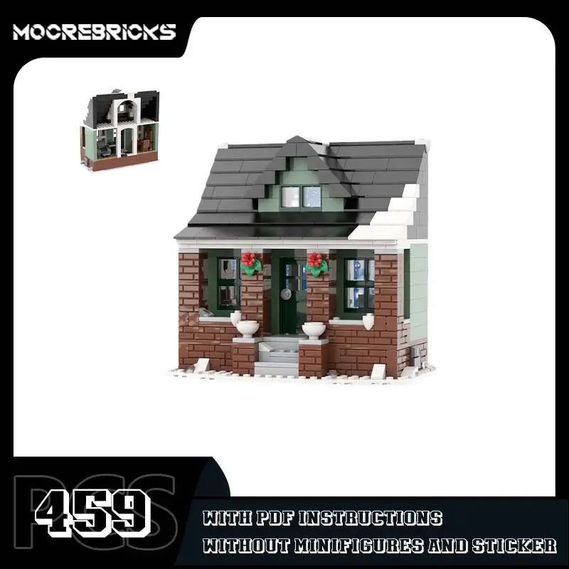 MOC Winter Bungalow Building Blocks Set Snow House Christmas Village Cottage Architecture Model Assembly Bricks Toy Gift Adults