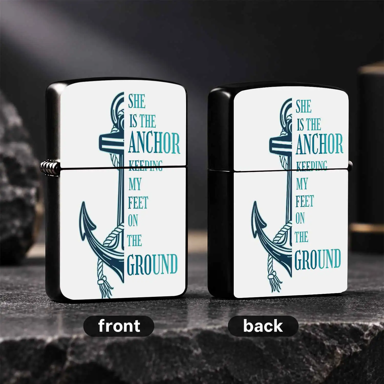 Nautical Anchor Themed Portable Lighter, She Is The Anchor Keeping My Feet On The Ground Pattern, Thoughtful Present For Partner Family Friends, Ideal For Daily Commute Travel Dating, Sweet Gift For Anniversary Birthday A Humorous And Inter