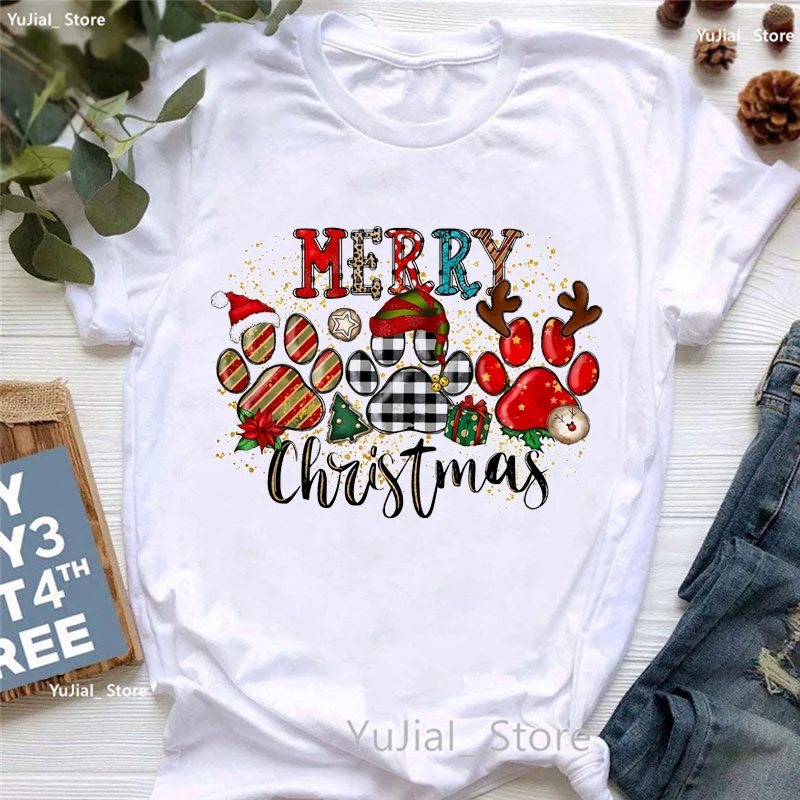 Leoaprd Merry Christmas Graphic Printed T Shirt Women'S Clothing Funny Cat Claws T-Shirt Summer Short Sleeve Tshirt Femme Tops