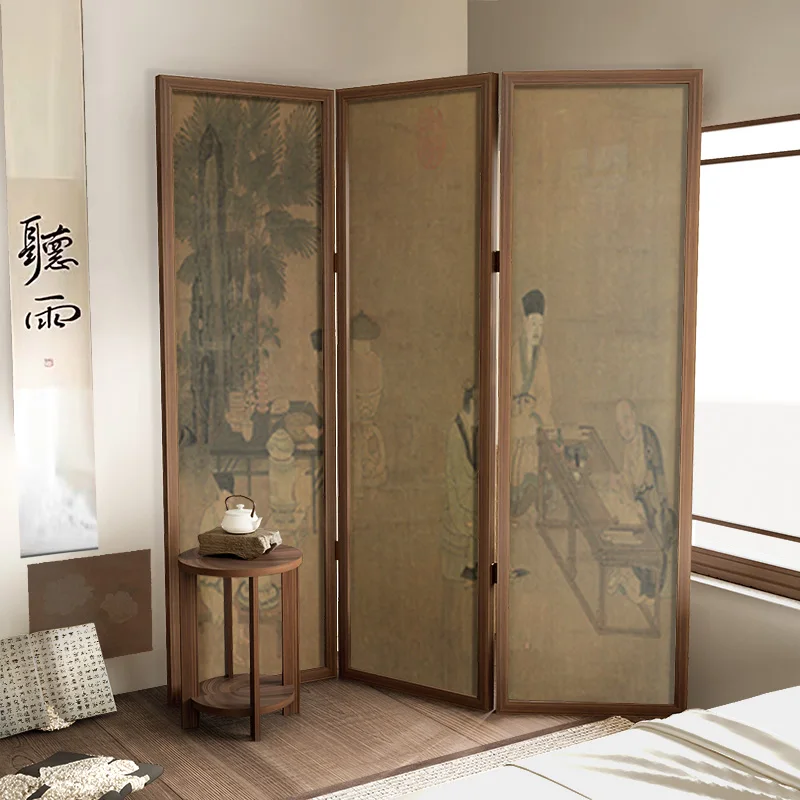 New Chinese screen partition blocks solid wood folding mobile folding screen