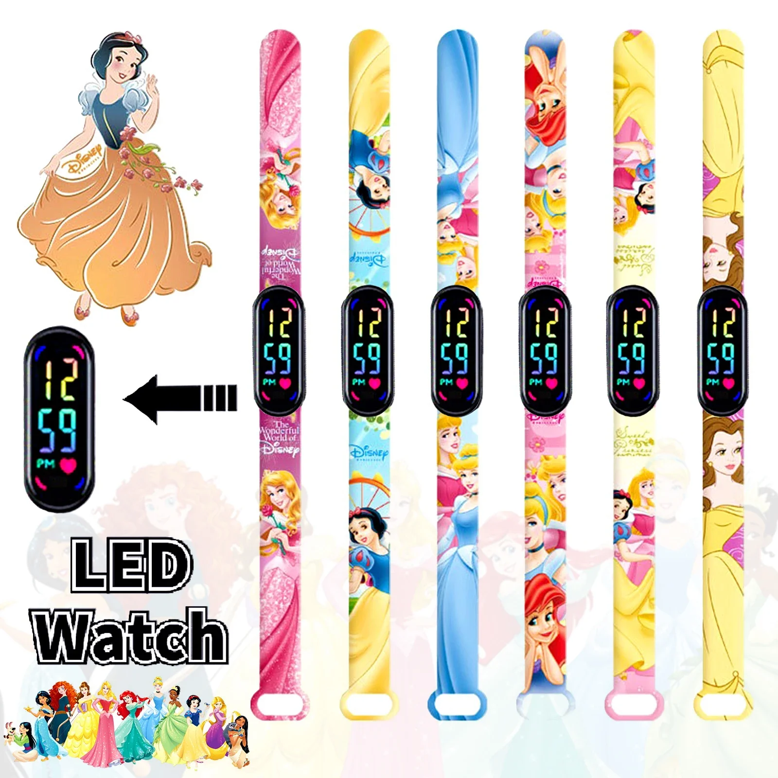 

Disney Princess Frozen Figure Elsa Kids' Digital Watches Cartoon LED Touch Waterproof Electronic Kids Watch Birthday Gifts Toys