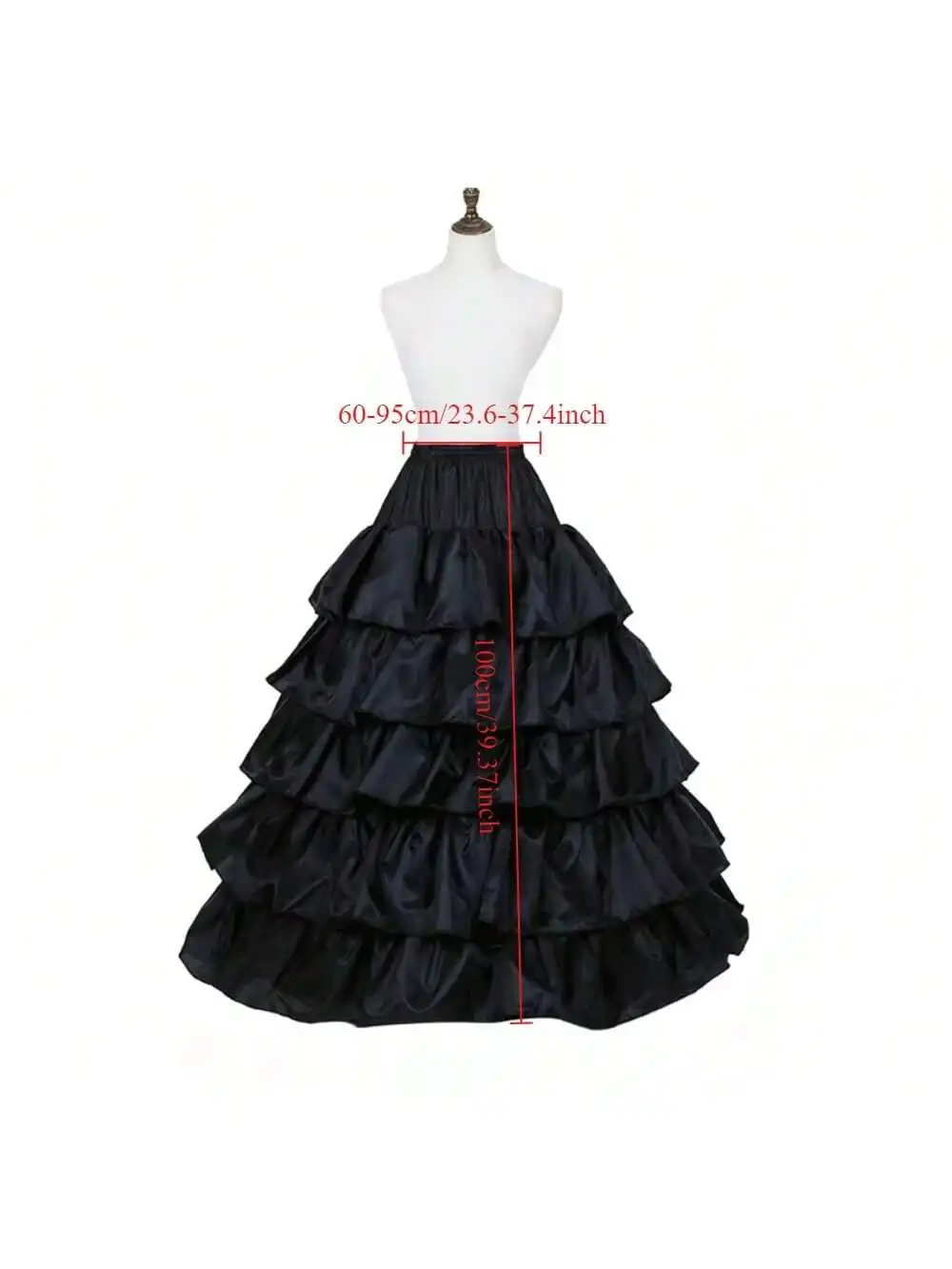Schwarzer Hoop Langer Petticoat Krinoline Ballkleid Rock Unterrock Hochzeitsaccessoires – Detail 7