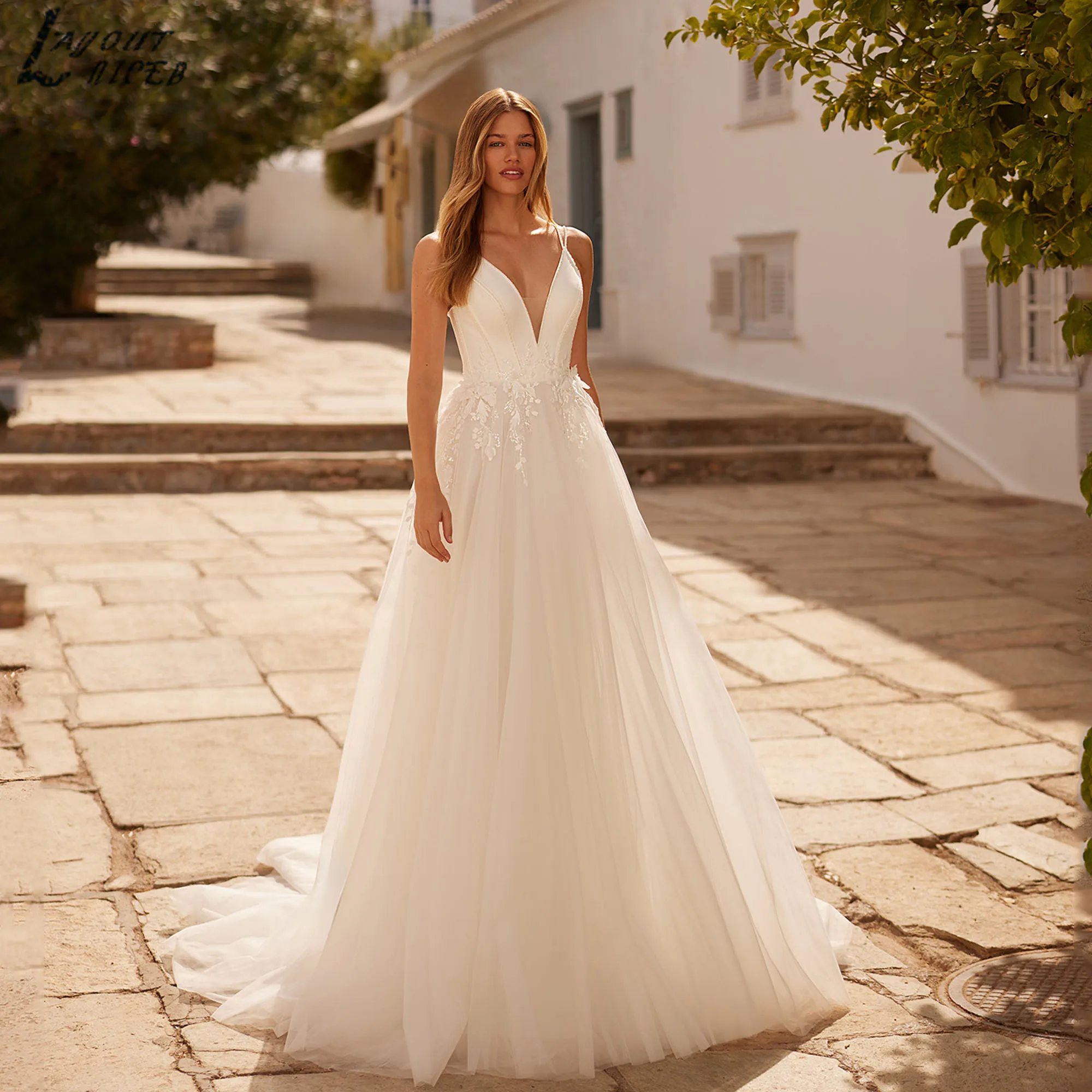 

Backless Modern Dresses For Bride 2025 Spaghetti Straps V-neck A-line Wedding Gowns Tulle Beading vestidos de novia Customized