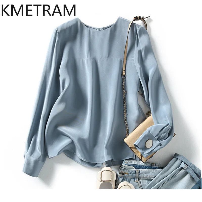 

KMETRAM Блузка из натурального шелка шелковицы, женские однотонные роскошные топы для женской одежды, женские рубашки высокого качества, летние топы 2025 г. Femme