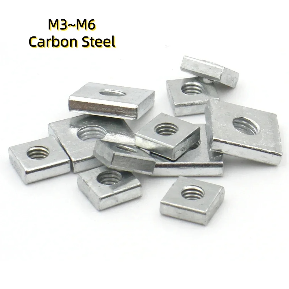 20/40pcs M3~M6 Galvanized Zinc Plated Carbon Steel Thin Square Nuts Quadrangle Block Compatible with Prusa MK3