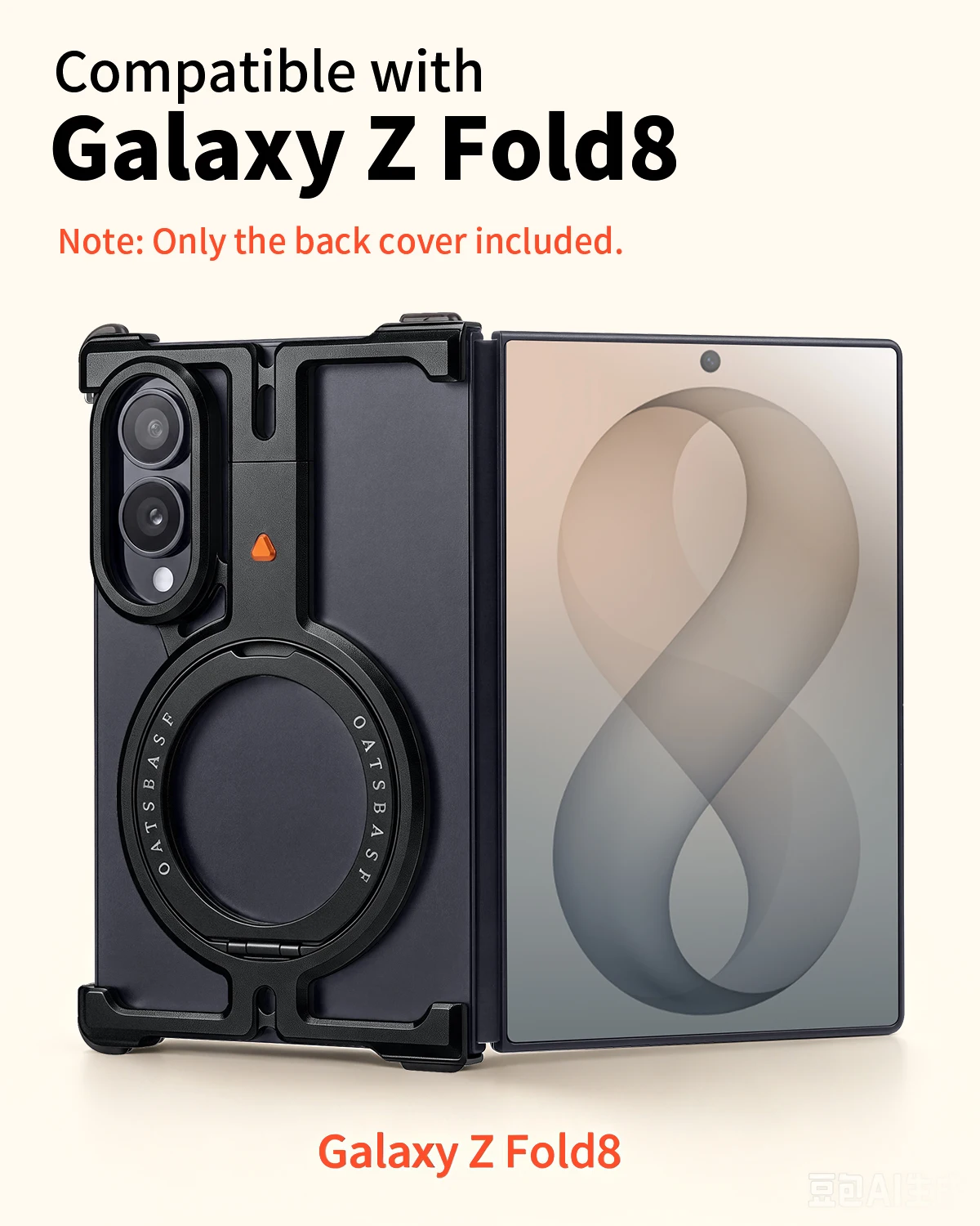 360° Rotatable Frameless Bumper Shockproof Cover Metal Phone Case for Samsung Galaxy Z Fold 8 with Magnetic Kickstand Ring