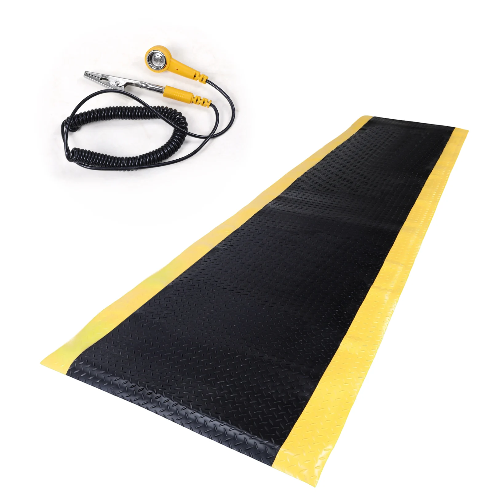 

Antistatic Anti-slip Mat 144x36inch Anti-Fatigue Work Mats Thick 3/4in Black with Yellow Border for Warehouse Garage Public