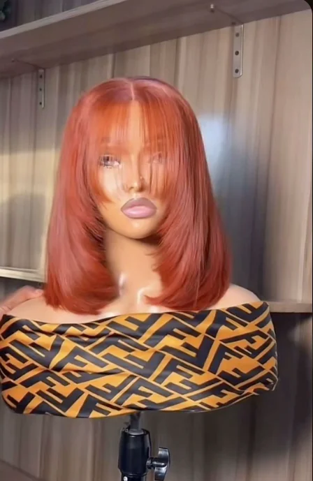 

Короткий многослойный парик с прямой стрижкой, имитирующий натуральные волосы, с челкой, 13x4 HD кружевной фронтальный парик без клея, синтетический, для повседневной носки, распродажа.