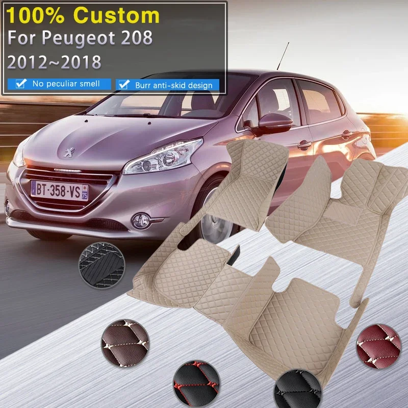 

3D RHD Car Floor Mats For Peugeot 208 A9 2012~2018 Carpets Luxury Leather Mat Durable Rugs Anti Dirty Pad Set Car Accessories 20