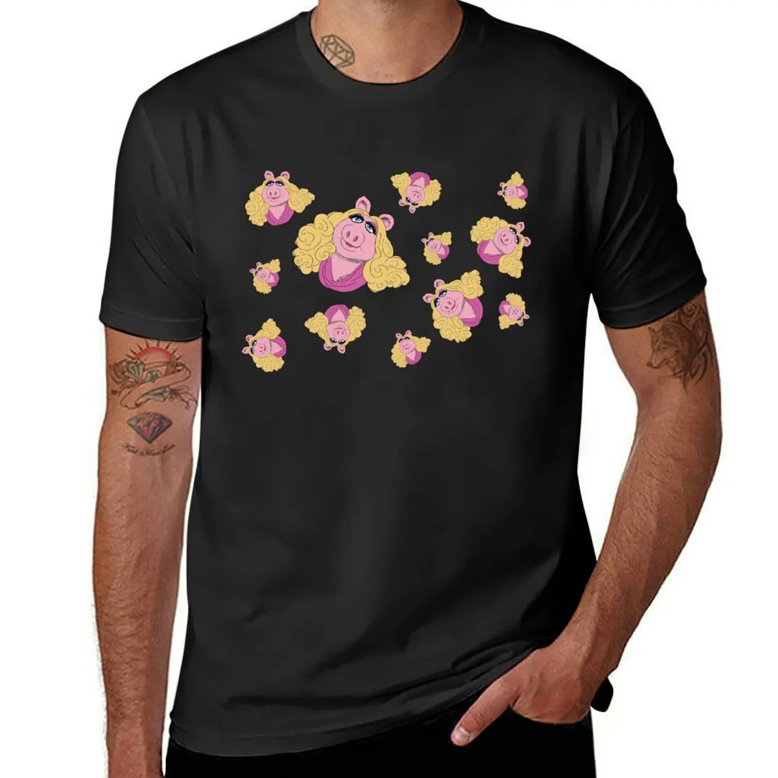 

Miss Piggy Pattern T-Shirt summer tops anime clothes Short sleeve tee hippie clothes vintage t shirt men