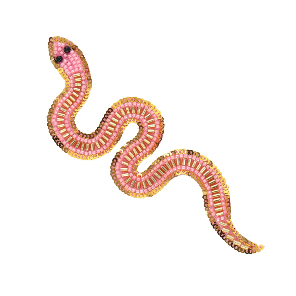 Snake Shaped Embroidery Sequin Beaded Snake Patches Applique Snake Patch for DIY Clothing Sewing Accessories Bags 2pieces