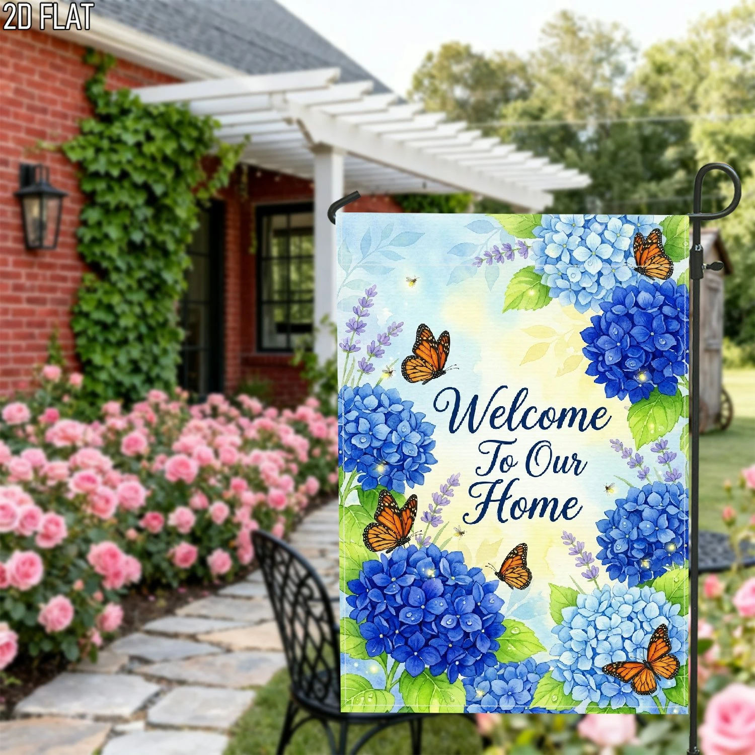 1pcs Welcome To Our Home Hydrangea Monarch Butterfly Spring Garden Flag
