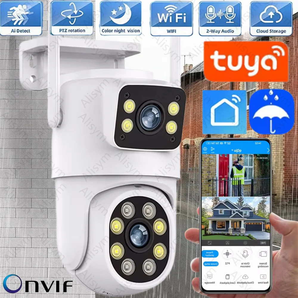 Caméra WIFI Tuya 5K 10MP à double objectif, Full HD, double écran, suivi automatique des personnes par IA, caméra PTZ, surveillance vidéo de sécurité extérieure