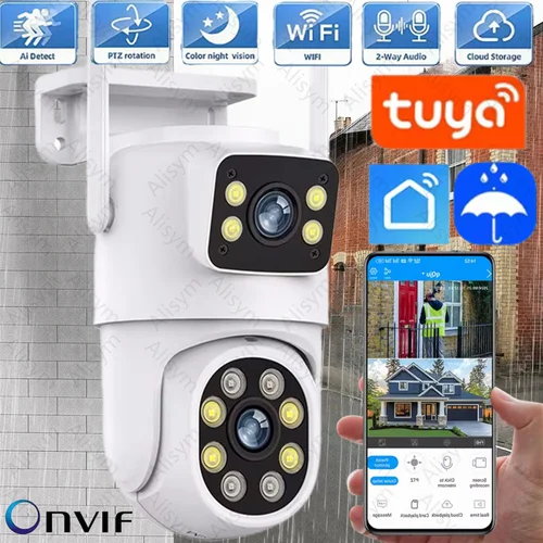 Imagen 1 del producto Cámara WIFI Tuya 5K 10MP de Doble Lente, Full HD, Pantalla Dual, IA, Seguimiento Automático de Personas, Cámara PTZ, Vigilancia de Seguridad para Exteriores