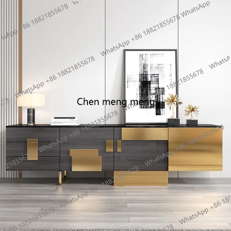 

Light luxury simple living room coffee table combination TV cabinet designer villa solid wood rock slab storage floor cabinet