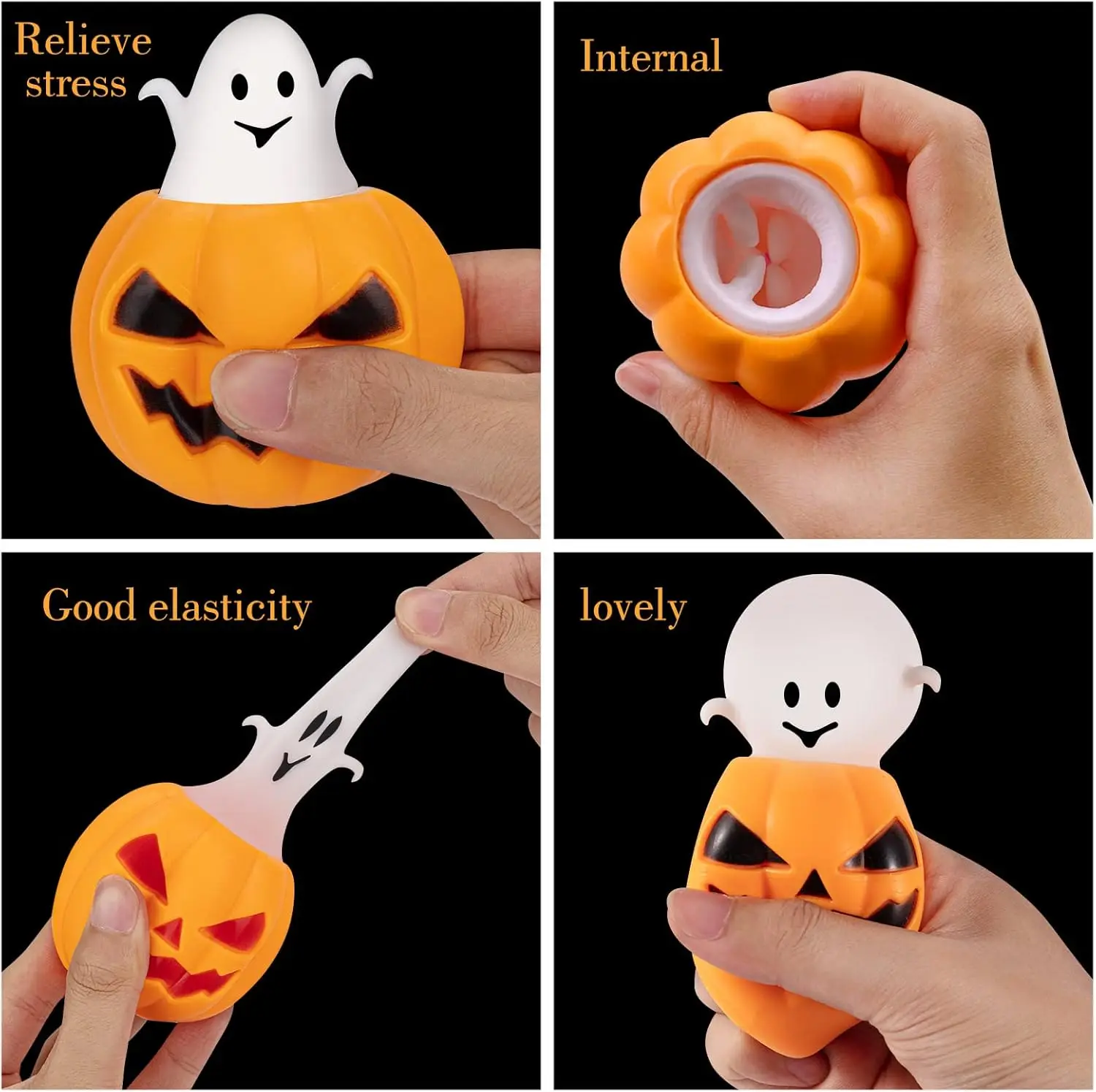 5pcs Halloween Pumpkin Ghost Skull Headed Bat Extrusion Decoration Props Decompression Thermoplastic Rubber Squeeze Bouncy Toy