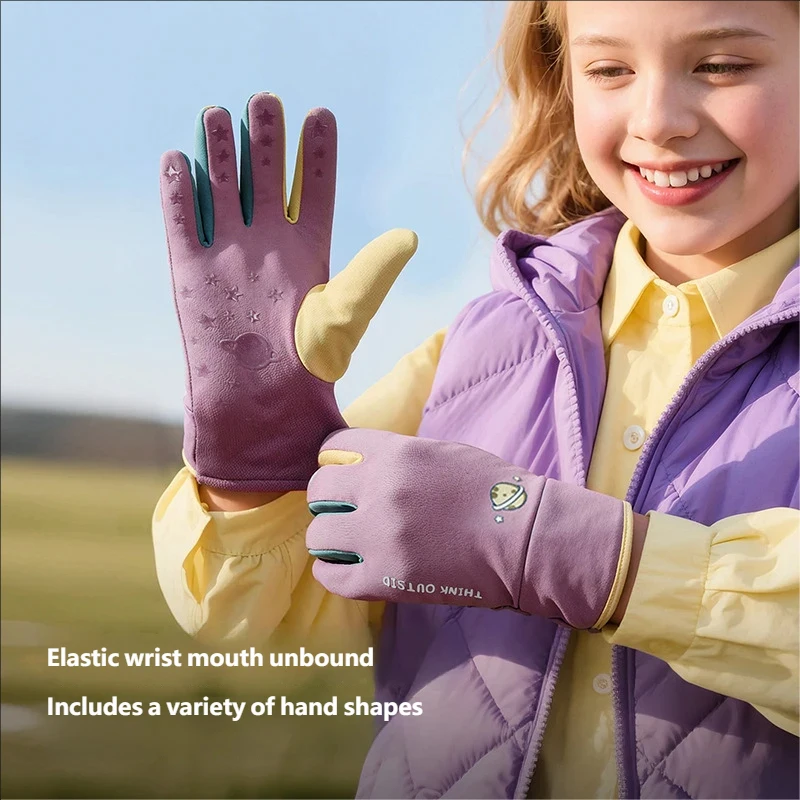 الأطفال الشتاء الدافئة قفازات مخملية صبي الفتيات عدم الانزلاق سميكة الكرتون قفاز الاطفال في الهواء الطلق اللعب ركوب يندبروف قفاز 7-13Y