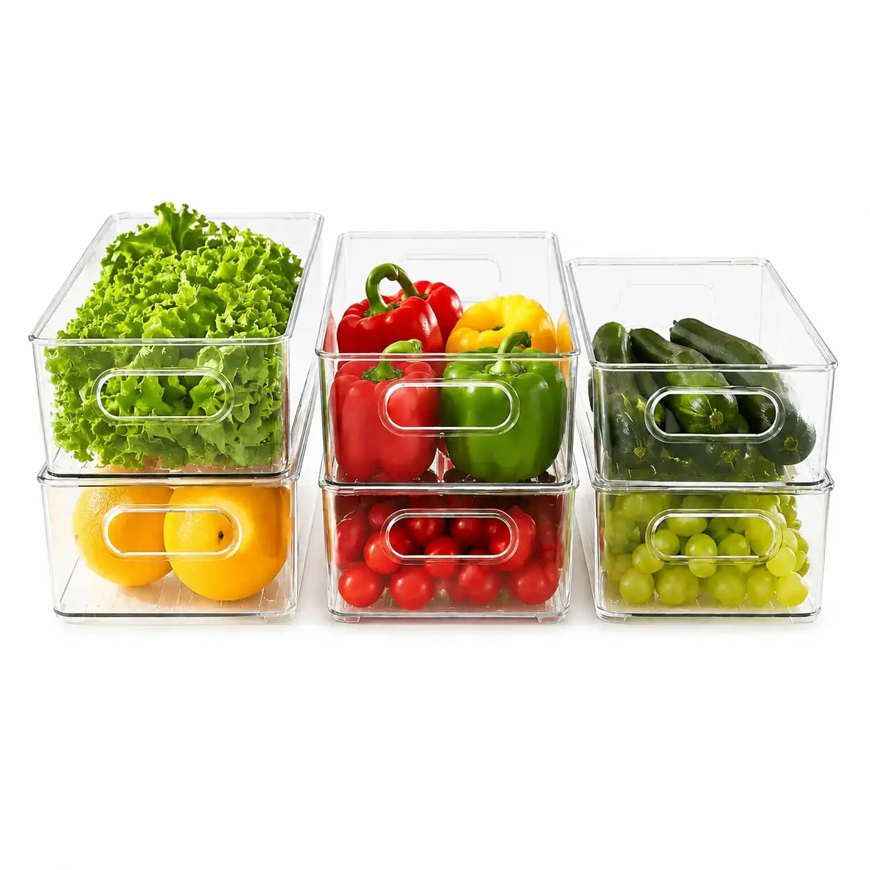 6PC Plastic Fruit Storage Containers Stackable Food Box Set for Fridge Cabinet Kitchen Organization
