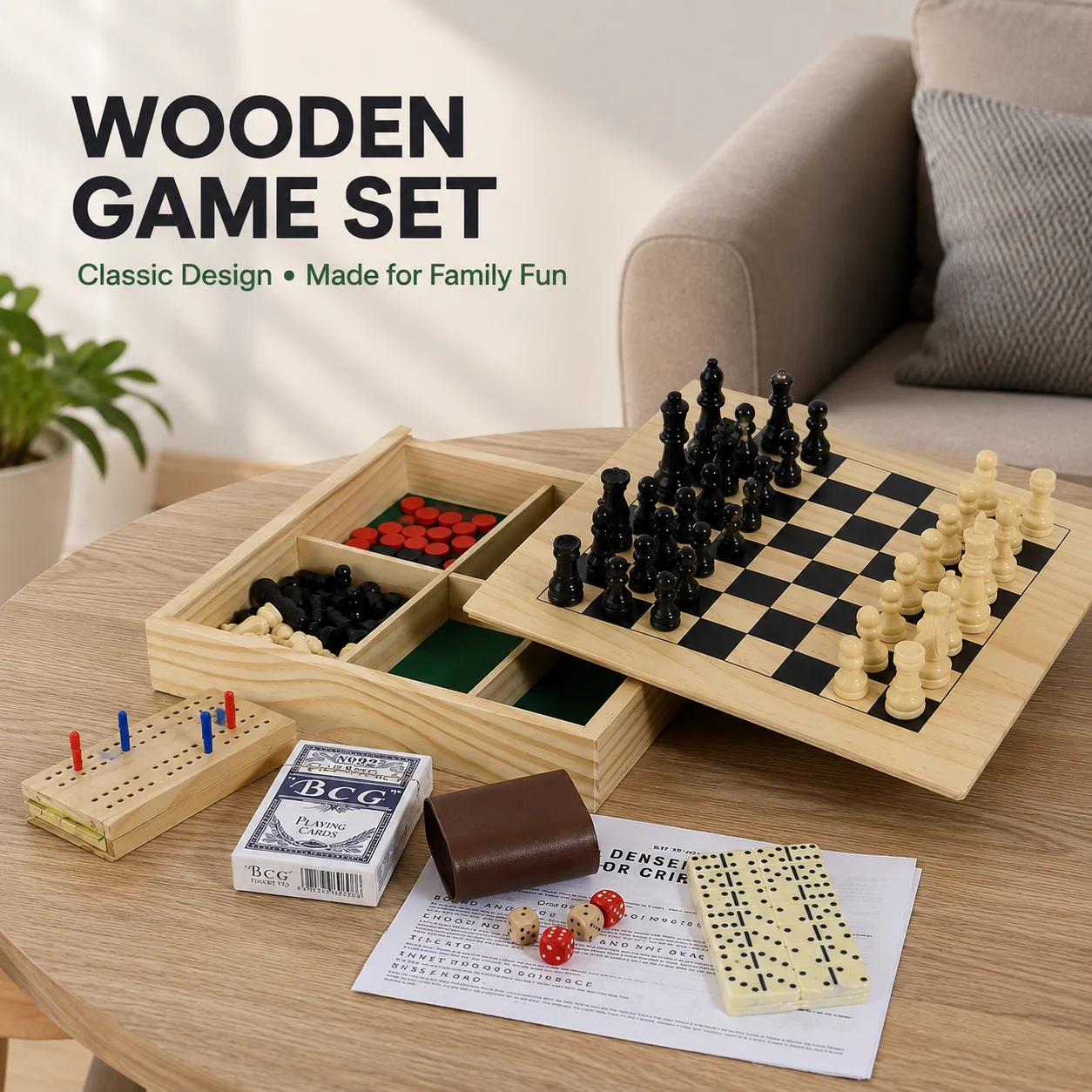 6 in 1 Wooden Board Game Set C - Book Party Games review and price
