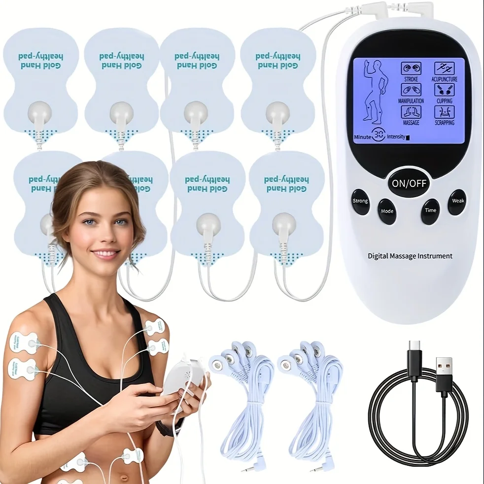 

Muscle Relaxation Electrotherapy Device - Portable USB-Powered Pain Relief Equipment with 8 Electrodes, Digital Display and Adju
