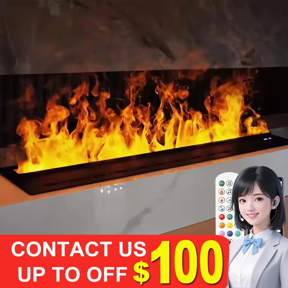 Ultrasonic Mist Fireplace Humidifier, Essential Oil Compatible, RGB Flame Fireplace for Home Hotel