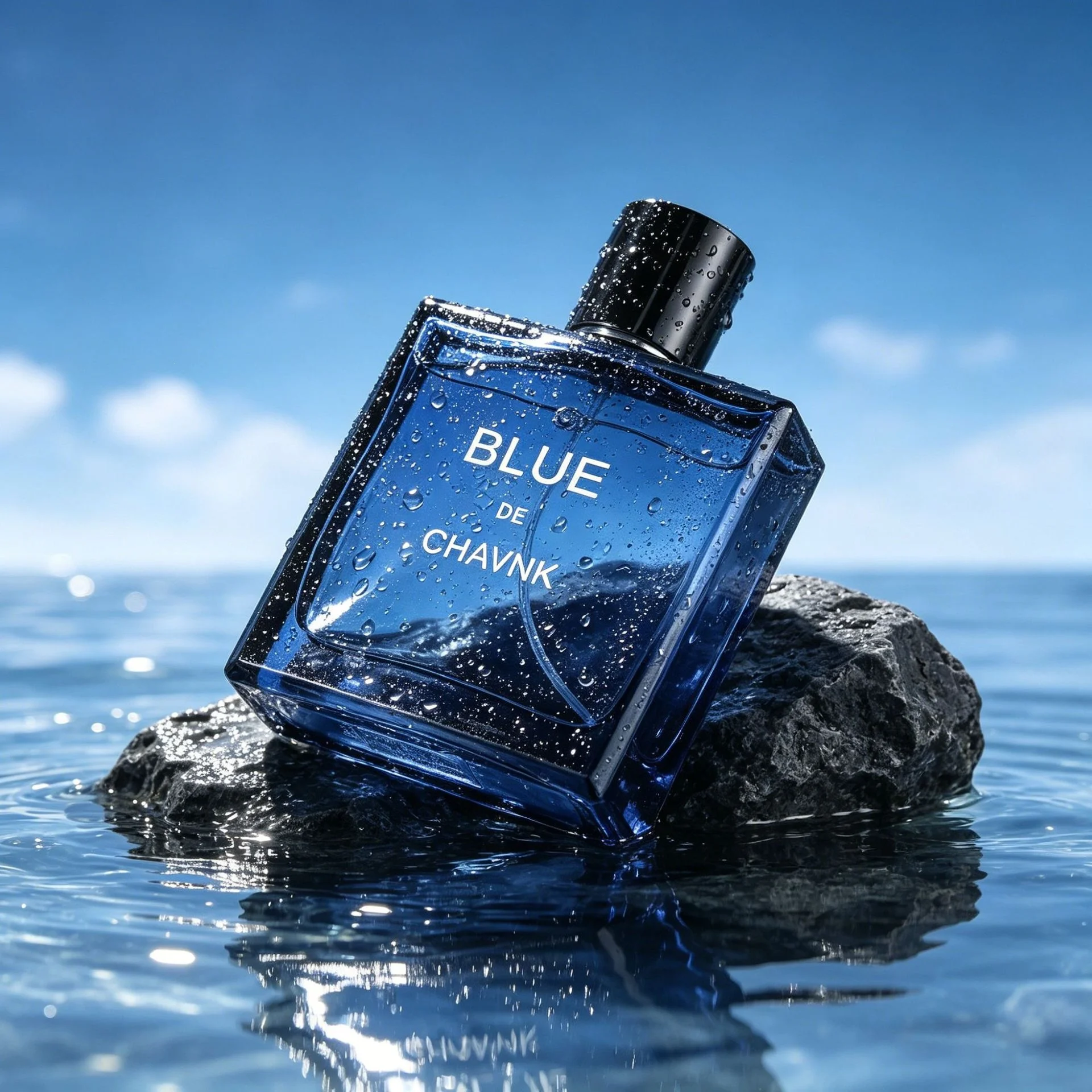 Blue De Chavnk EDT para Hombre, Aroma Amaderado Aromático, Aroma Fresco y Duradero para Oficina y Citas, Perfume Masculino Suave, Botella Cuadrada de Vidrio Oscuro