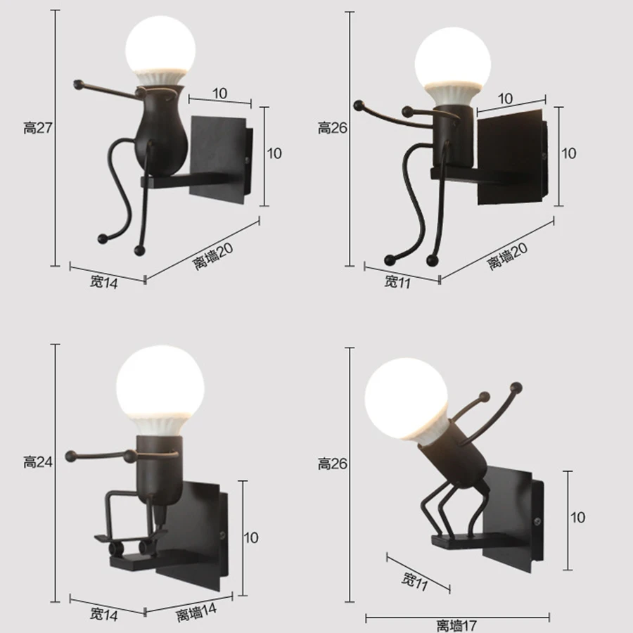 Imagem -06 - Lâmpada de Parede Led Criativa Moderna Little Homem dos Desenhos Animados Candeeiros Robô Metal Pequeno Ferro Boneca Luzes de Parede para Crianças Decoração do Quarto do Bebê