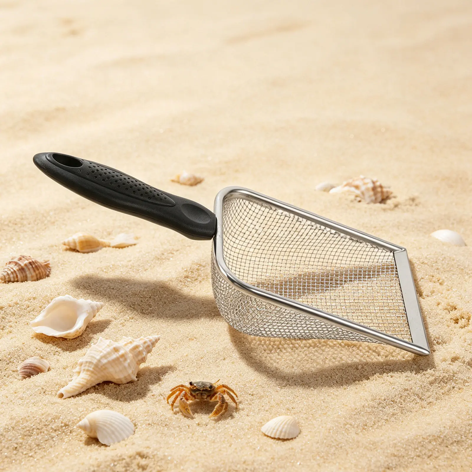 2Pcs Beach Shell Scoop Stainless Steel Short Handle Mesh Shovel Dipper Portable Sand Sifter Shell Collecting Tool for Seaside