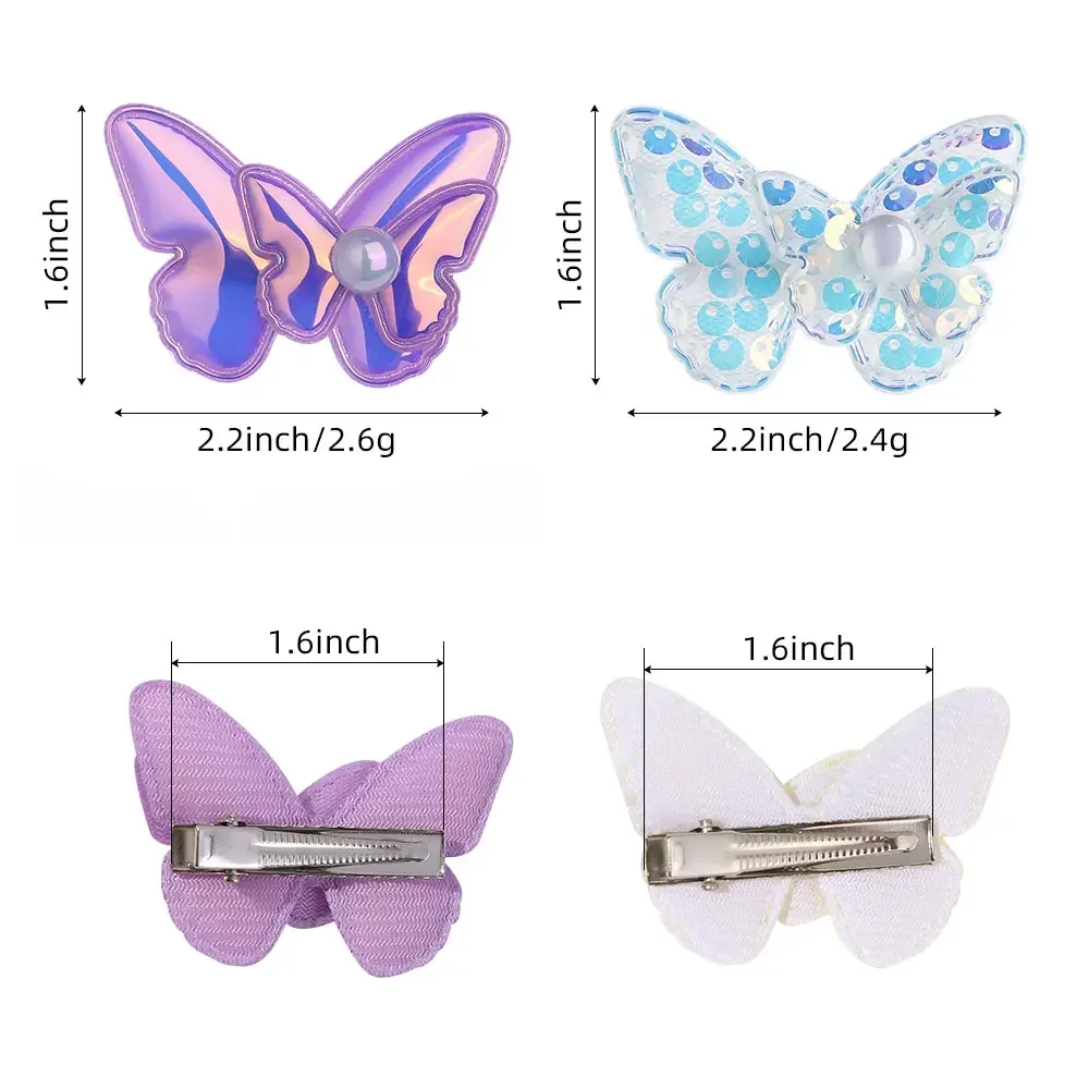 4Pcs Girls Cute Sequins Double Butterfly Hair Clip Bow Hairpins DIY Headwear Bow Decor Hairgrip Children Hair Clips for Girls