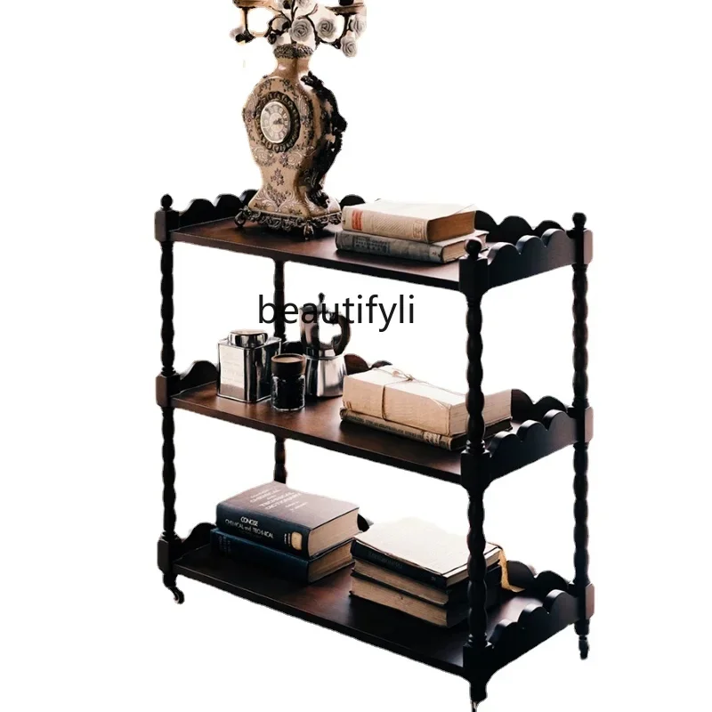 

S French Retro Solid Wood Open Double-Layer Shelf Shelf Coffee Shop Household Storage Rack