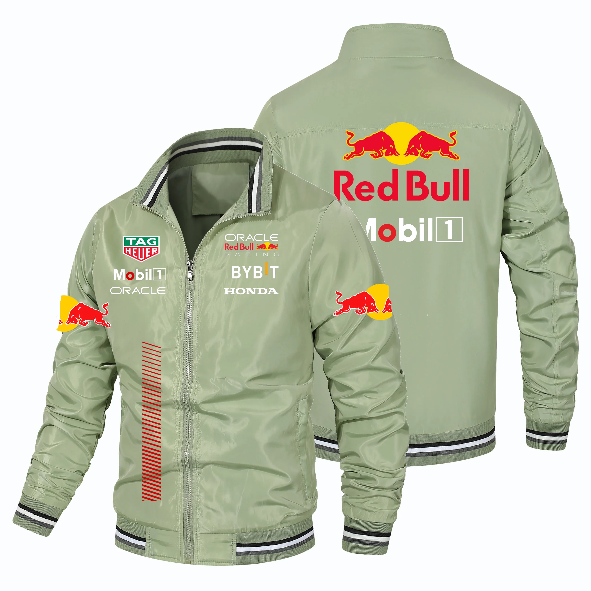 2025 New Red Bull Jacket Men's Casual Retro Style Motorcycle Jacket With Red Bull Logo, Motorcycle Windproof Spring Men's Jacket