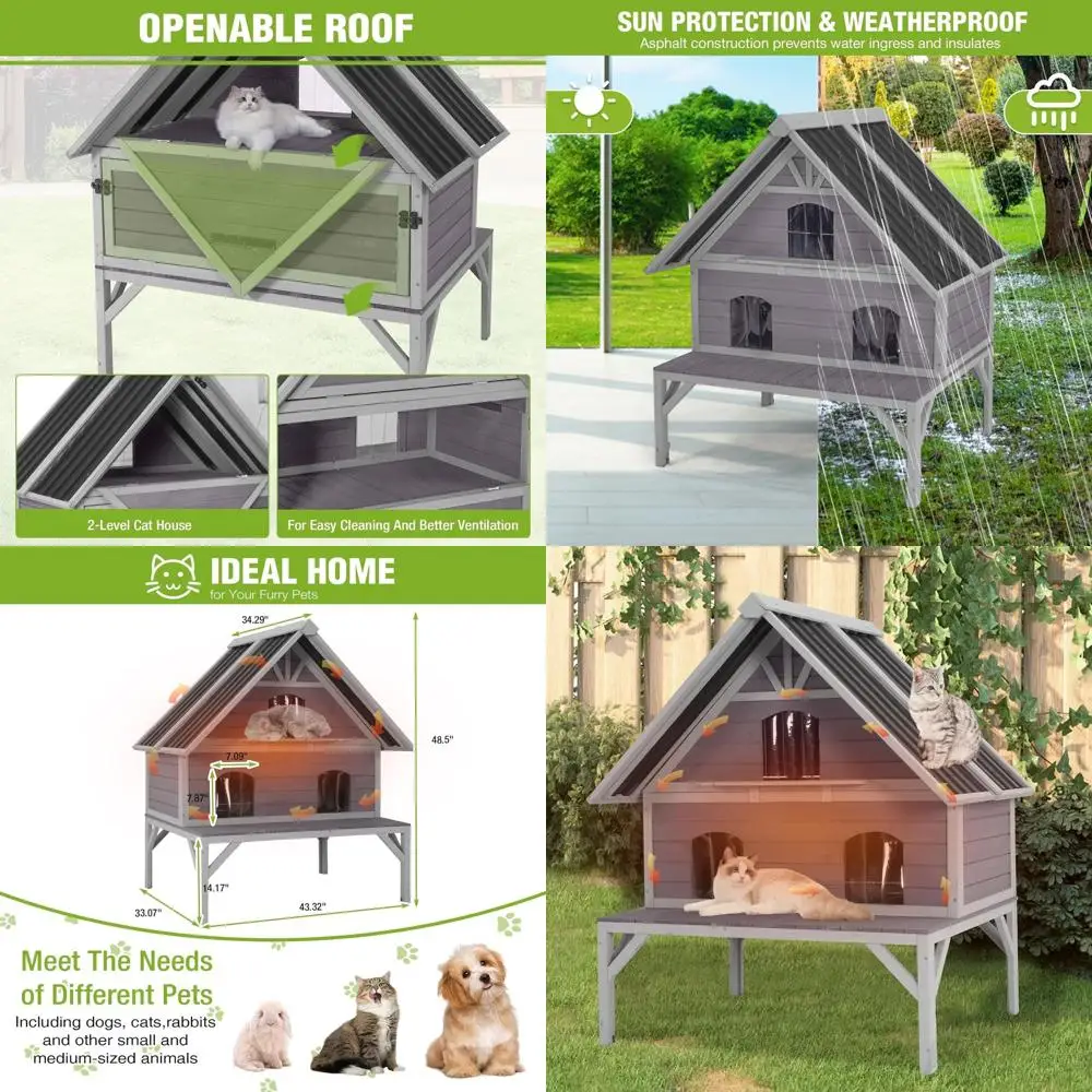 

Прочная утепленная уличная будка для кошек на 1-6 кошек с доступом на крыше и удобной дверцей, 43.3x34.3x48.5