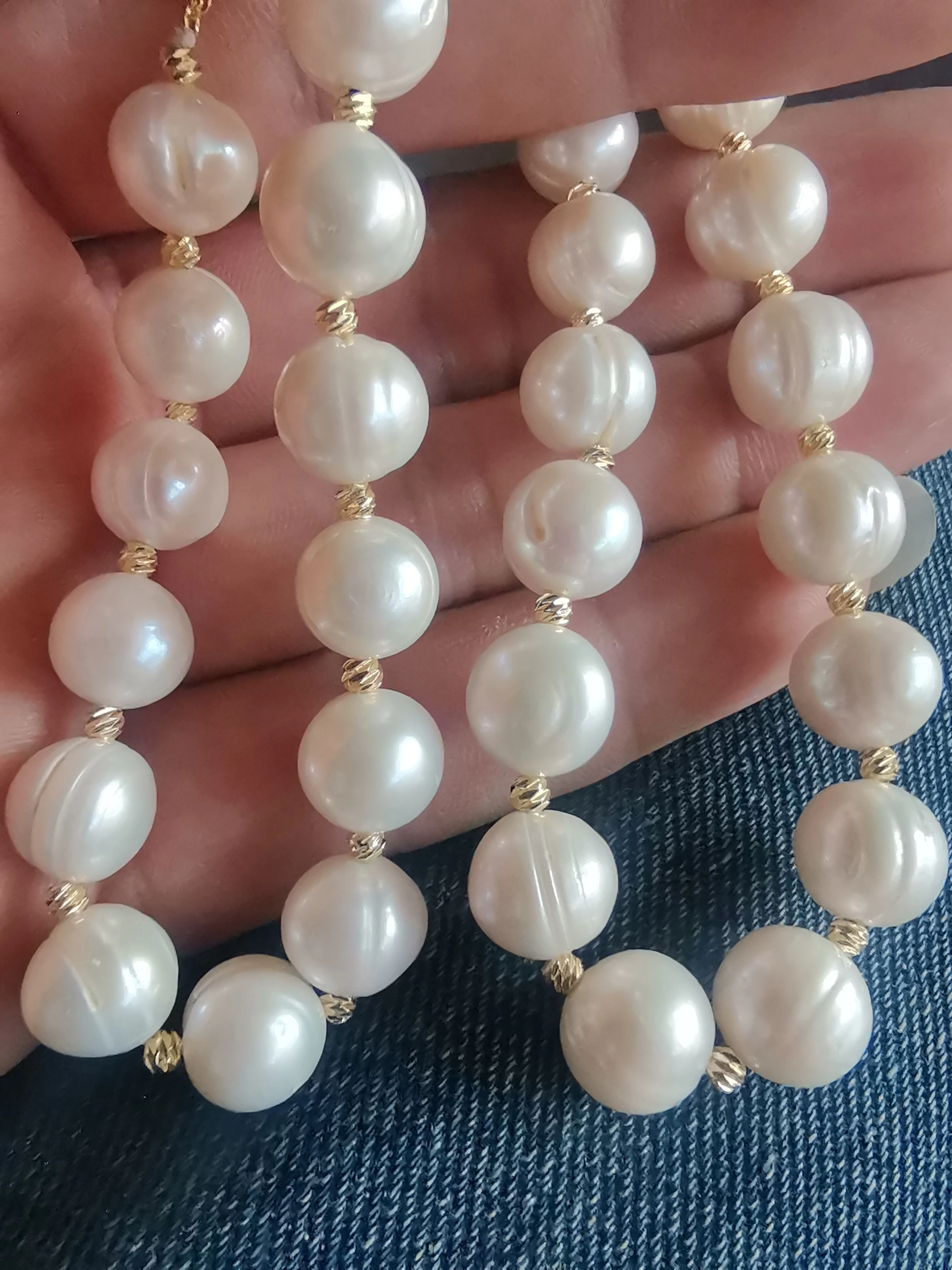 Bestselling Pearl AAA 11-12mm Natural White Baroque Pearl Necklace 16-36 inches 14k Gold Physical Photo