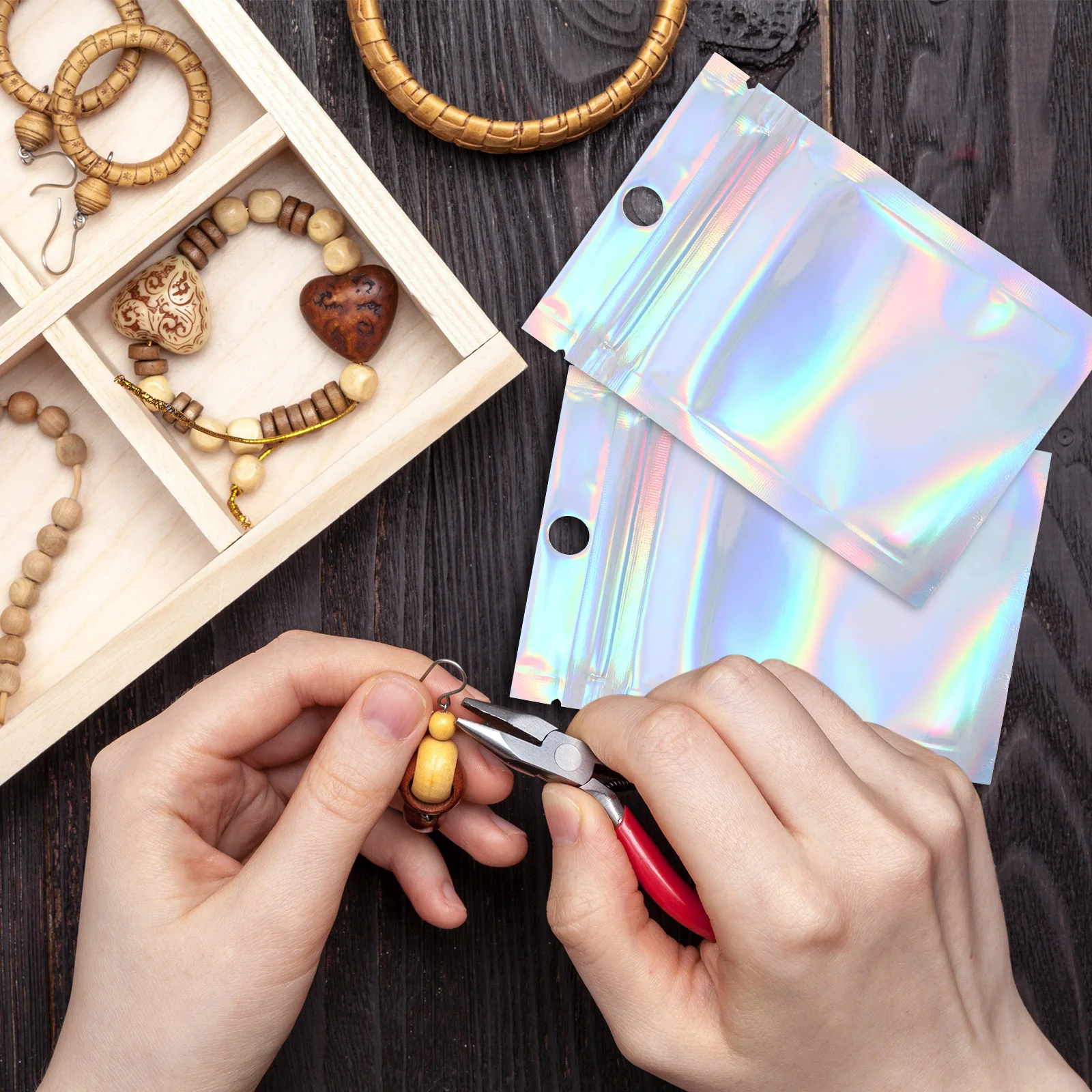 

100pcs Jewelry Resealable Bags Small Self Lock Pouches For Necklace Ring Charm Storage Waterproof Dustproof Shiny Beads