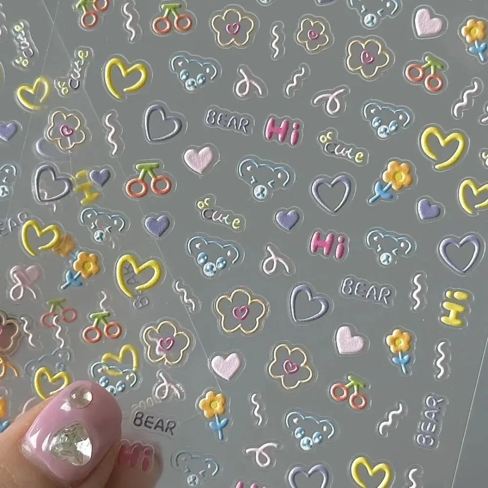 2025 Cute Nail Sticker Cartoon Soft Embossed Cup Stickers Nail Art Decoration Multifunction Decal Nail Art Sticker