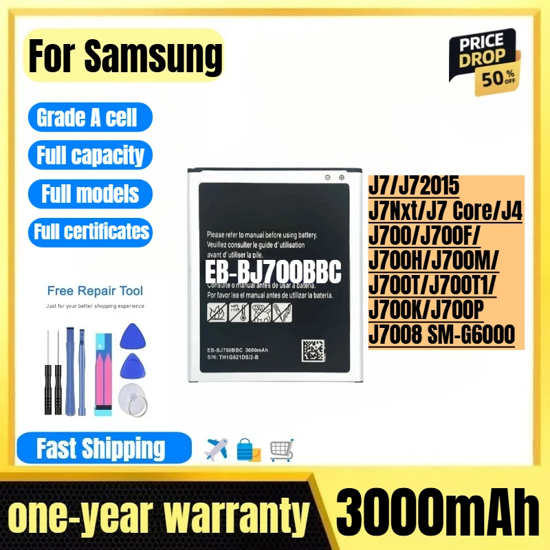 

EB-BJ700BBC for Samsung J7/J72015/J7Nxt/J7 Core/J4/J700/J700F/J700H/J700M/J700T/J700T1/J700K/J700P/J7008 SM-G6000 Phone Battery