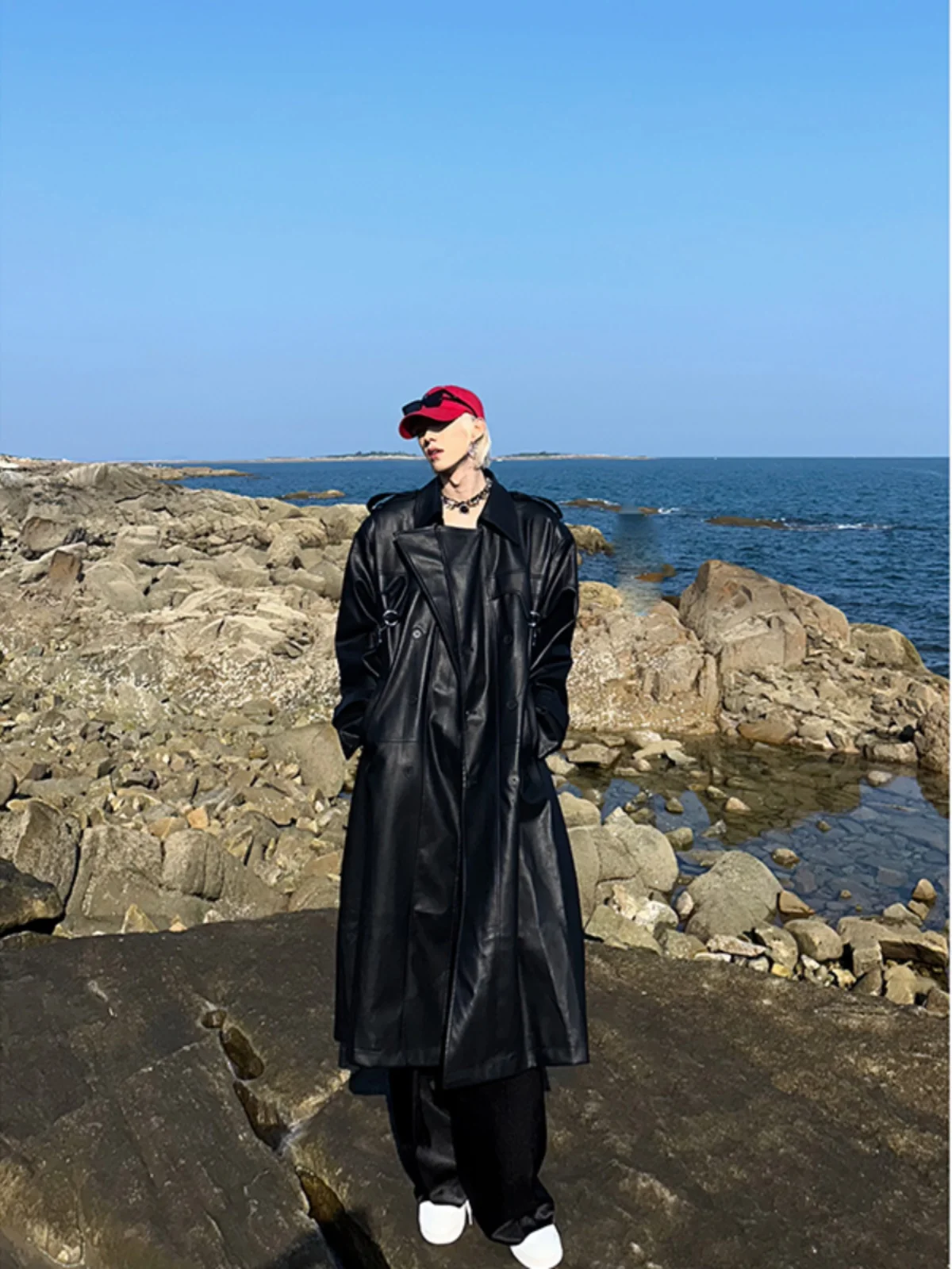 

Мужская кожаная куртка Pure Bla средней длины, ниже колена, с наплечными накладками, в мотоциклетном стиле, из полиэфирного волокна, стильная