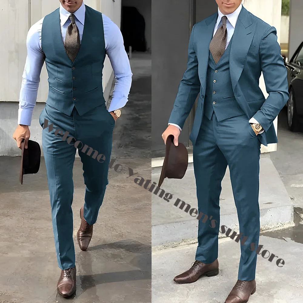 Classy Wedding Tuxedos Groom Wear Mens Suits Slim Fit Peaked Lapel Prom BestMan Groomsmen Blazer Designs Jacket Pants Tie Vest