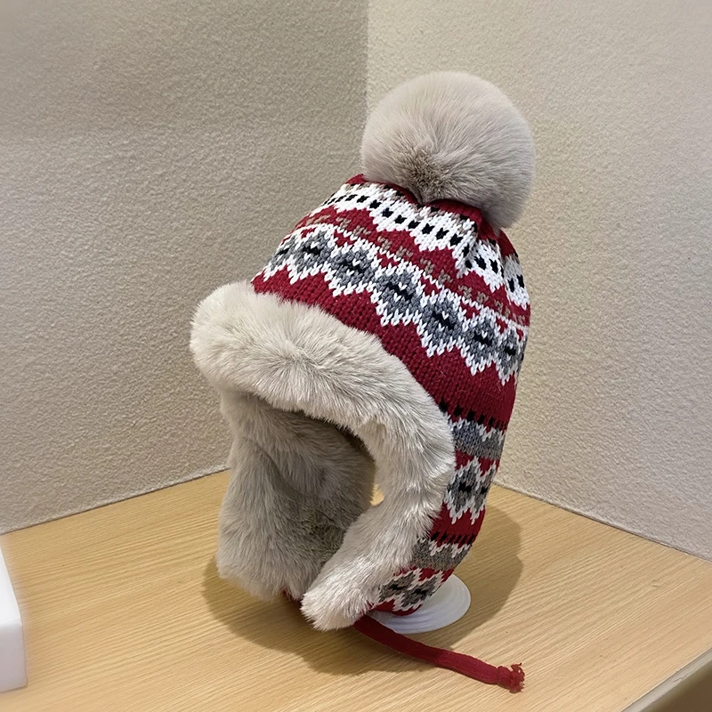 

Santa Red Woolen Hat Women's Winter Thick and Warm Velvet Lei Feng Hat Outdoor Travel Skiing Windproof Ear Protection Hats