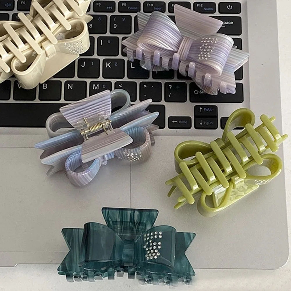 

Модный бант со стразами, коготь для волос, корейский стиль, элегантный ацетатный зажим в виде акулы, геометрический головной убор, маленькая заколка для волос, уличная одежда