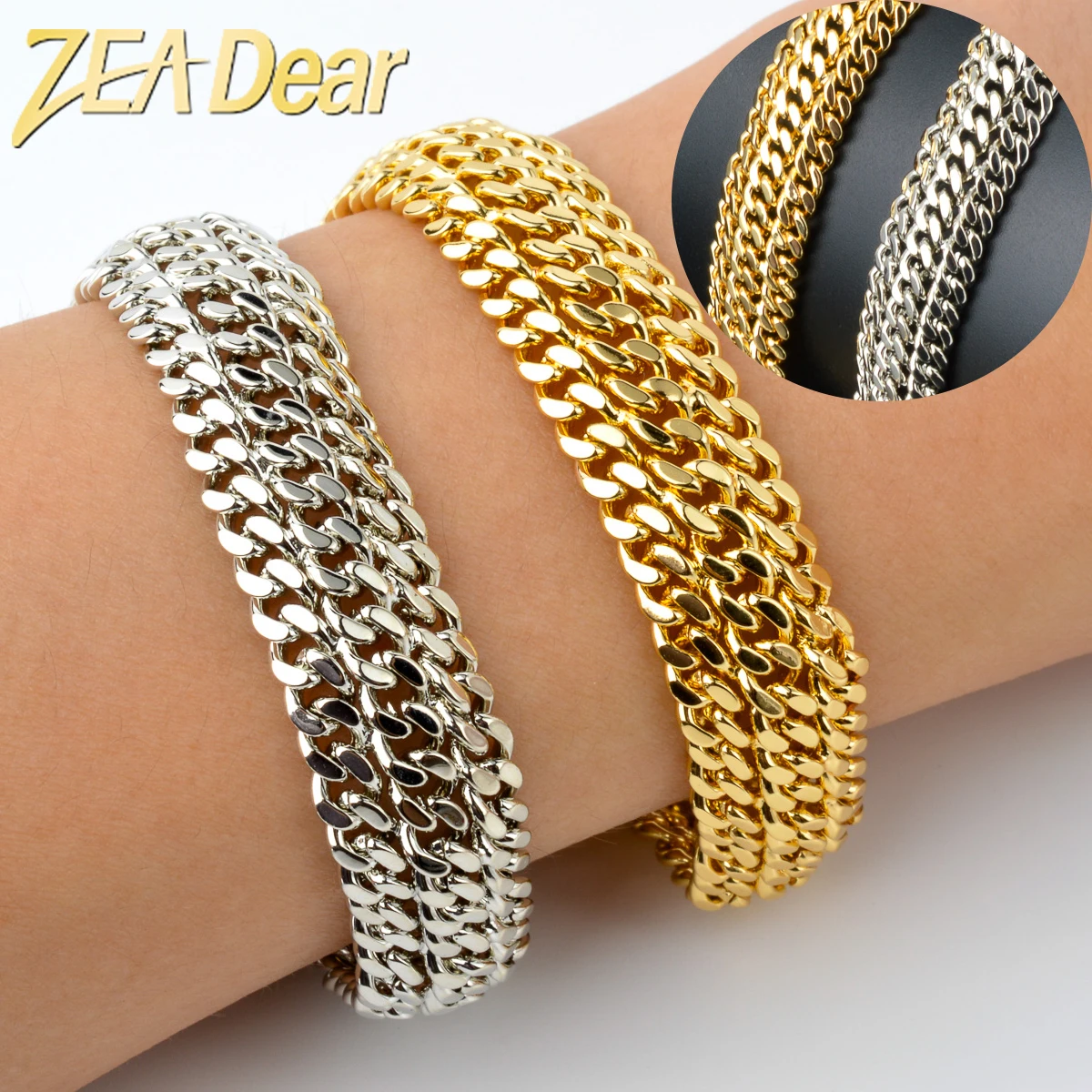 

ZEADear Jewelry Wide Braiding Chain Bracelet For Women Men Miami Curb Cuba Wristband Hip Hop Rock Party Jewellery Gifts