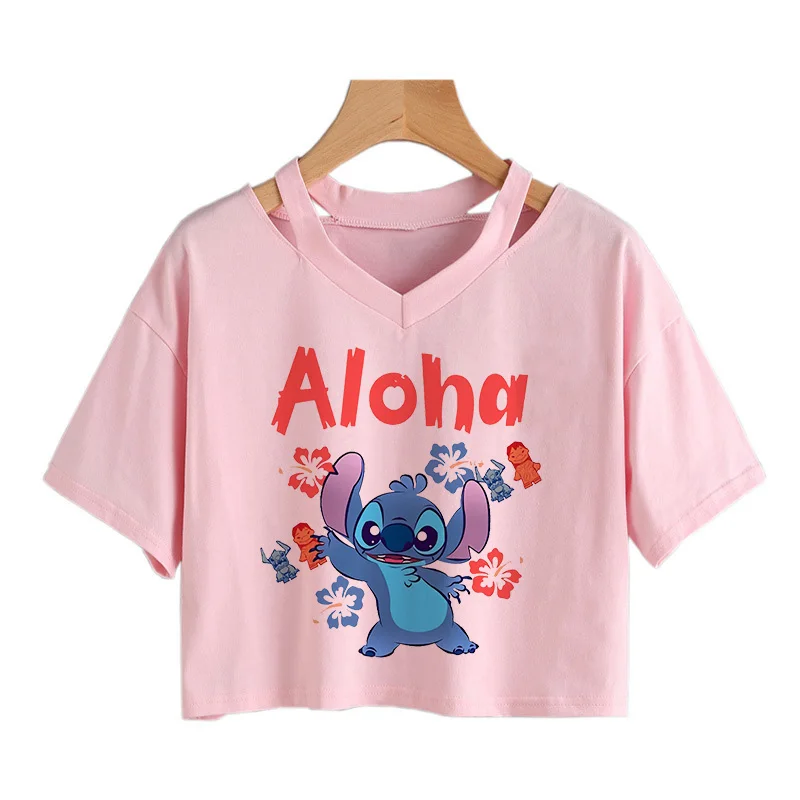 Y2k 90s Cropped Kawaii Stitch Funny Cartoon T Shirt Women Manga T-shirt Graphic Tshirt Streetwear Crop Top Tees Female Gothic