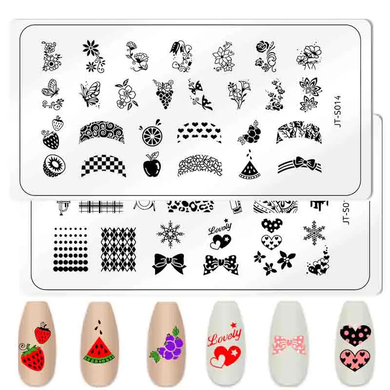 Summer Fruits Nail Art Stamping Plates Strawberry Watermelon Musical Instrument Template Plate Flower Leaf Nail Art Stencil Tool