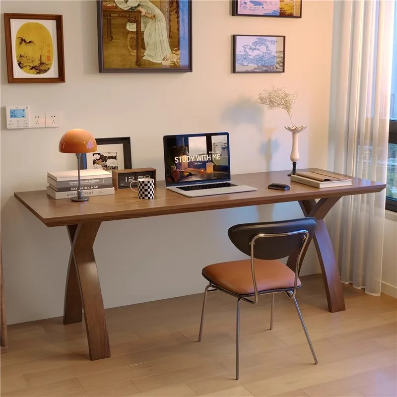 Against the wall Computer desk Solid wood study desk Reading writing table Home study Long workbench Bedroom