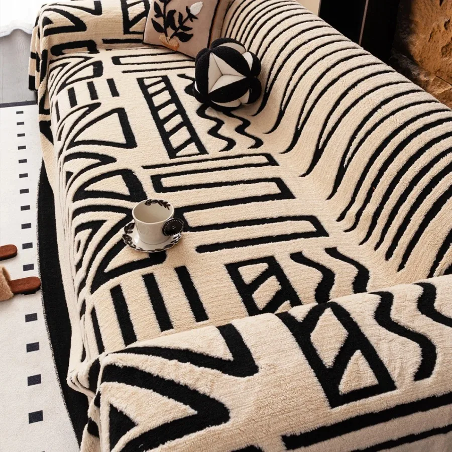 1 Stück warmes, verdicktes, flauschiges Fleece-Bohemian-Sofahandtuch, für Wohnzimmer, Bettwäsche, Zimmer, Freizeit, warme Decke, Boho-Couchbezug – Detail 10