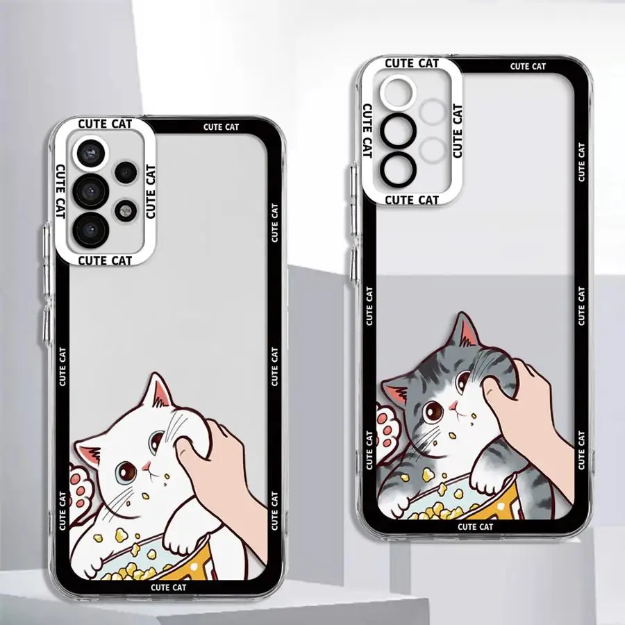 Cute Face Pinching Cat Cover Case for Samsung Galaxy A35 A55A53 A54 A73 A34 A33 A25 A24 A13 A14 A15 Clear Soft Shell