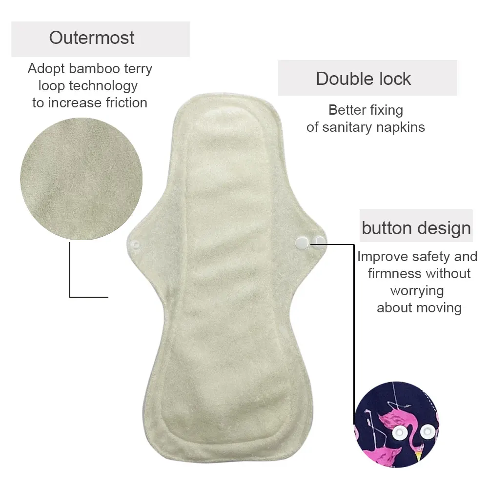 Bamboo reusable menstrual pads heavy flow large gaskets super absorbent overnight thick women washable sanitary napkin set 5PCS