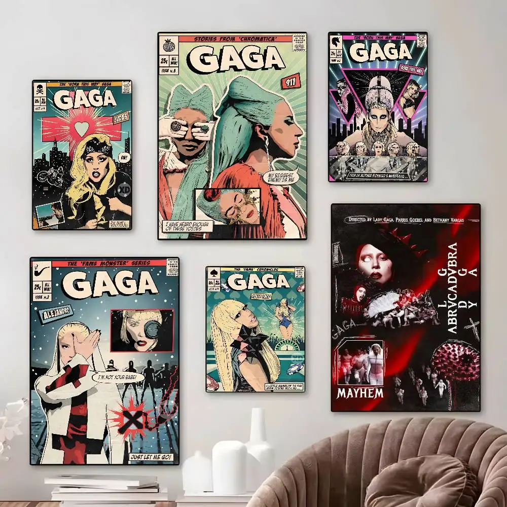 المغني الشهير ليدي غاغا خمر المشارك الفن قماش HD الجمالية ورق الطباعة جدار الفن لغرفة المعيشة بار ديكور المنزل الموضة #2
