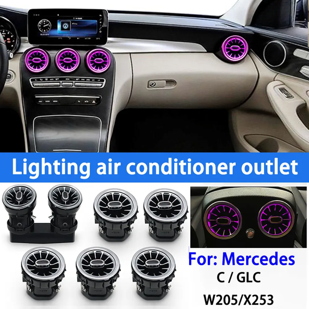 

3/64 Color Car LED Air Outlet Vents For Mercedes-Benz C GLC Class W205 X253 Air conditioning vents Turbo Nozzle Ambient Light