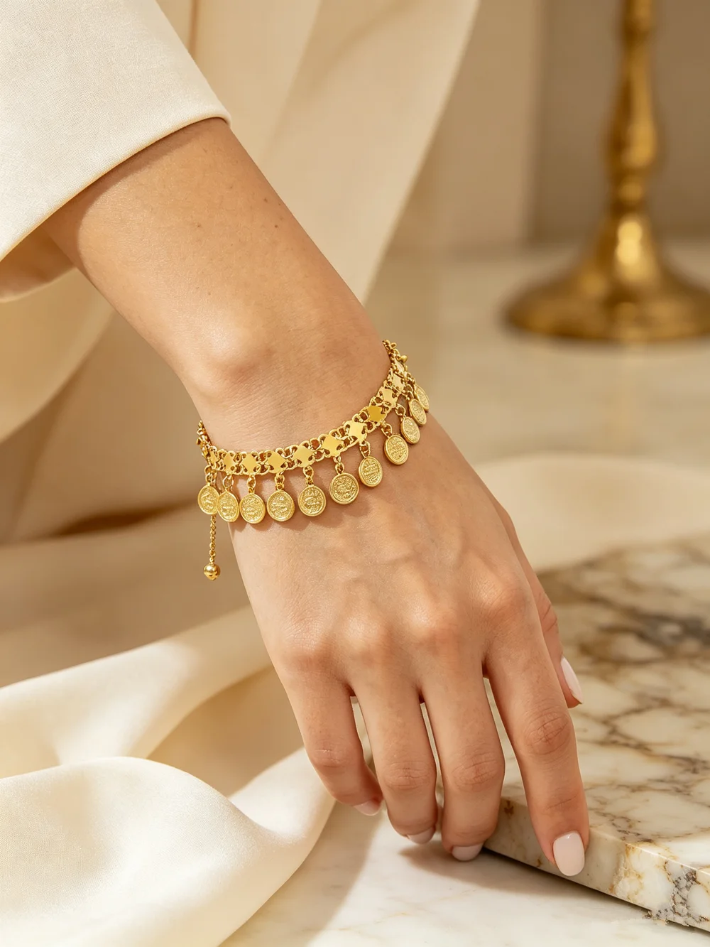 Fashionable Gold Coin Tassel Bracelet Unisex Ankle Or Wrist Accessory Ideal Gift Choice